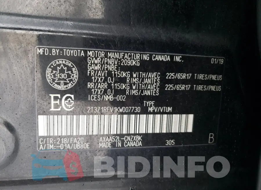 2T3Z1RFV1KW007730 Photo# 14