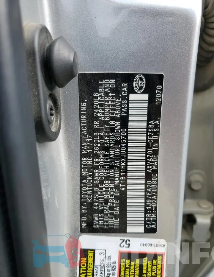 4T1B11HKXJU045700 Photo# 13