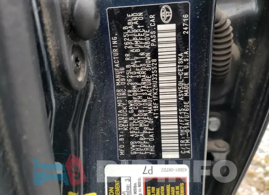 4T1BF1FK2HU325528 Photo# 12