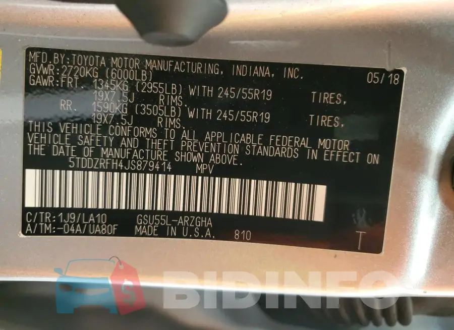 5TDDZRFH4JS879414 Photo# 13