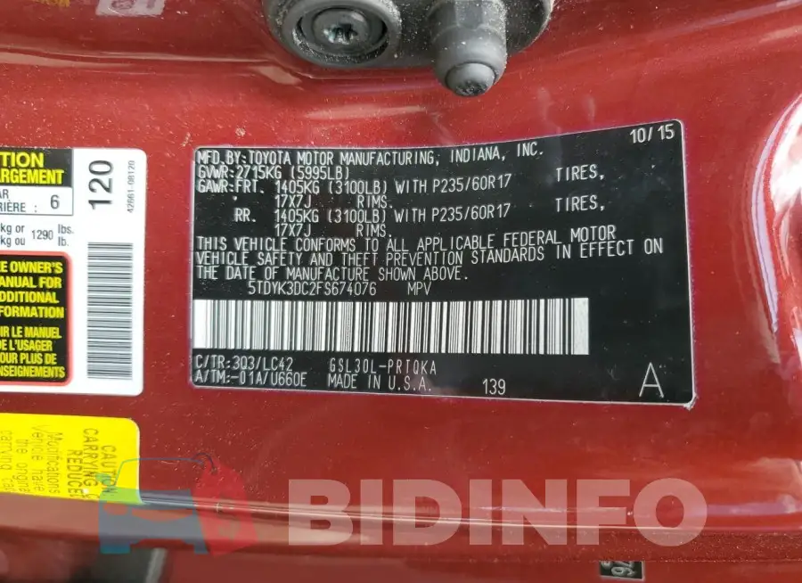 5TDYK3DC2FS674076 Photo# 13