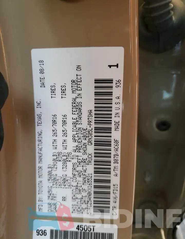 5TFCZ5AN0KX165521 Photo# 13