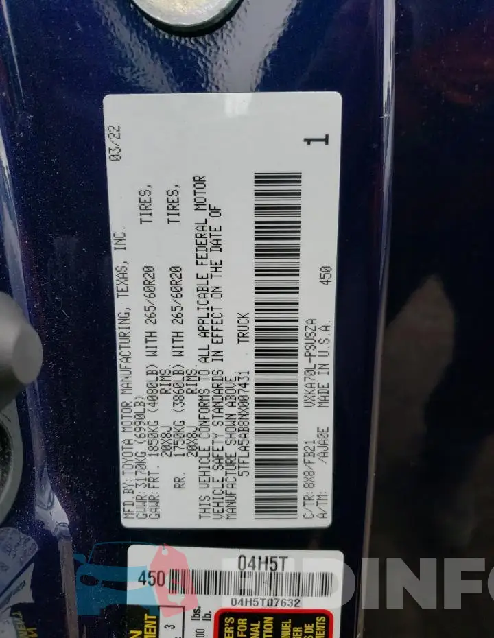 5TFLA5AB8NX007431 Photo# 13