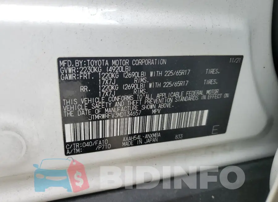 JTMRWRFV3MD134657 Photo# 13