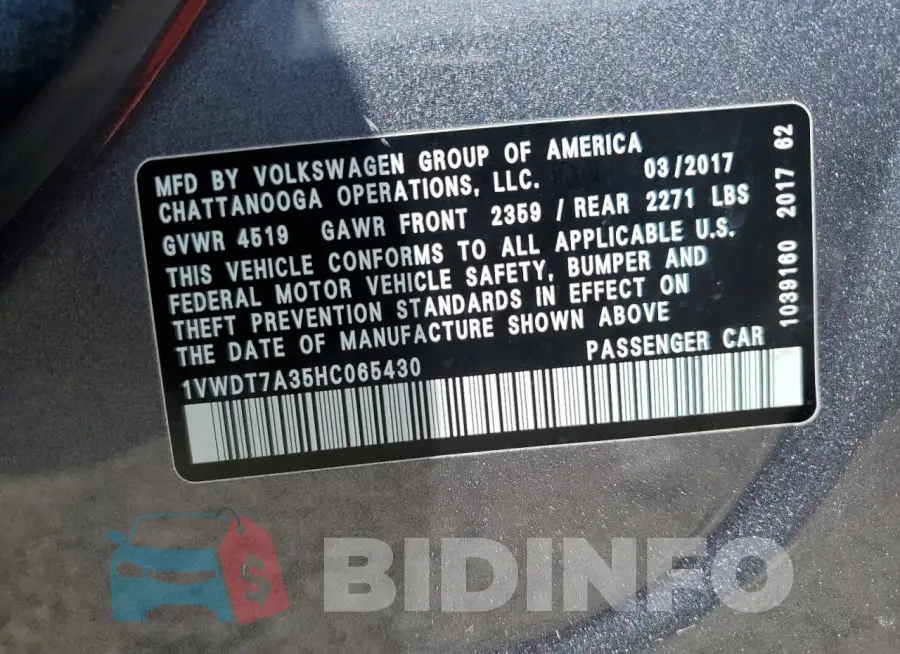 1VWDT7A35HC065430 Photo# 12