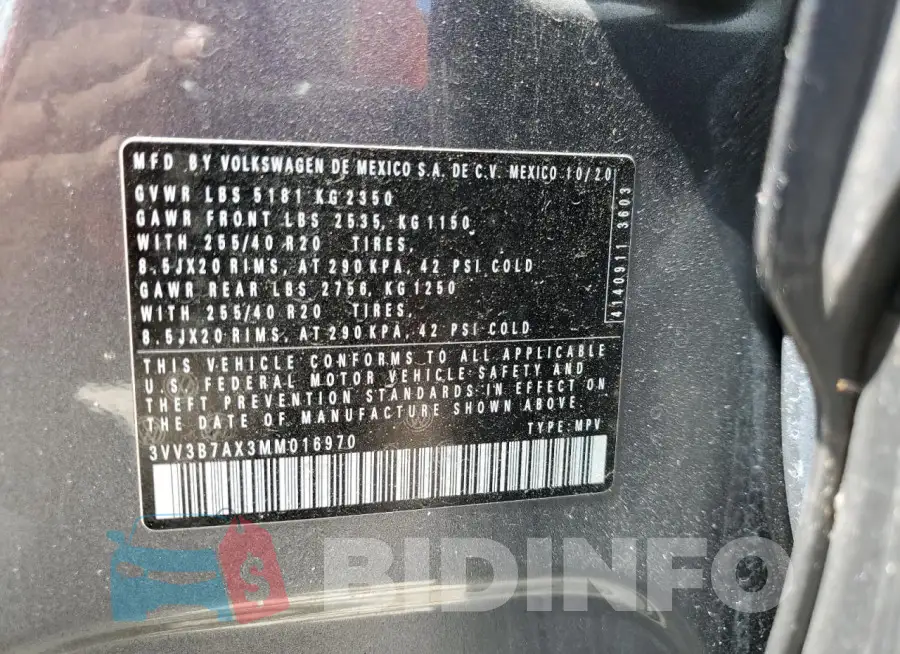 3VV3B7AX3MM016970 Photo# 13
