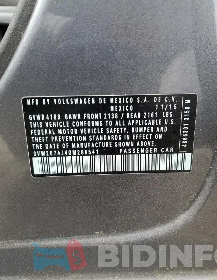 3VW267AJ4GM285541 Photo# 13