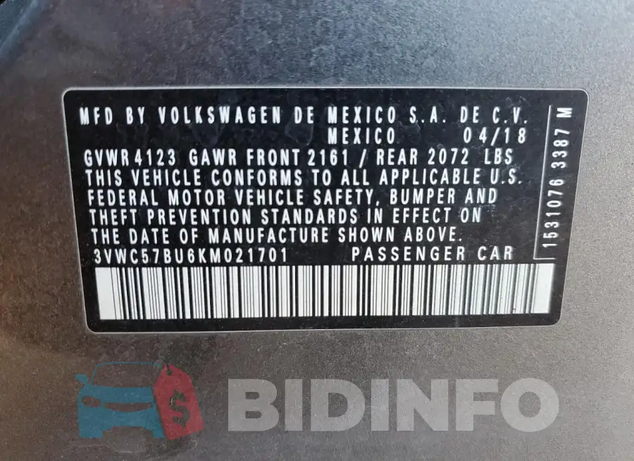 3VWC57BU6KM021701 Photo# 12