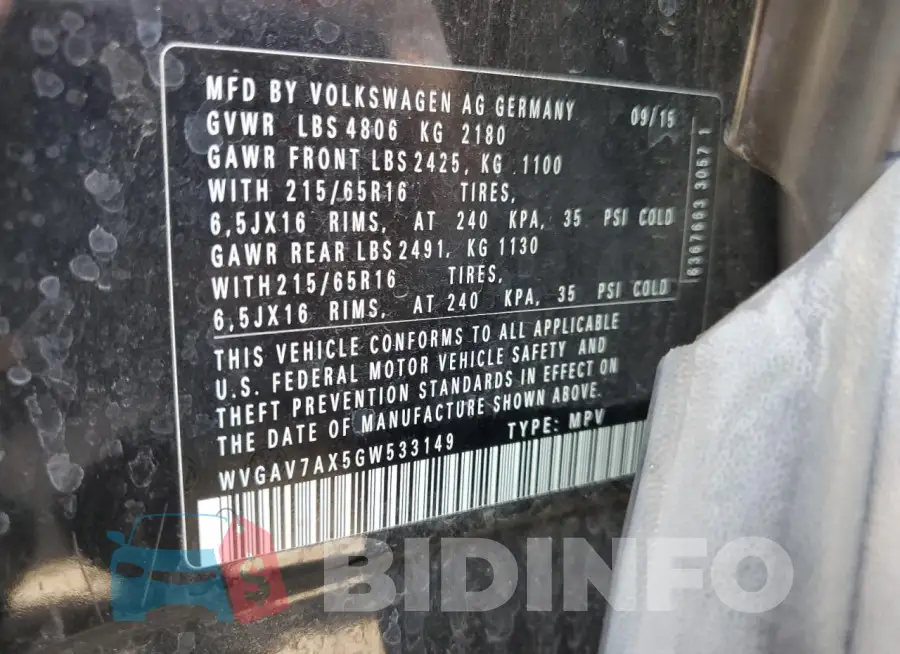 WVGAV7AX5GW533149 Photo# 14