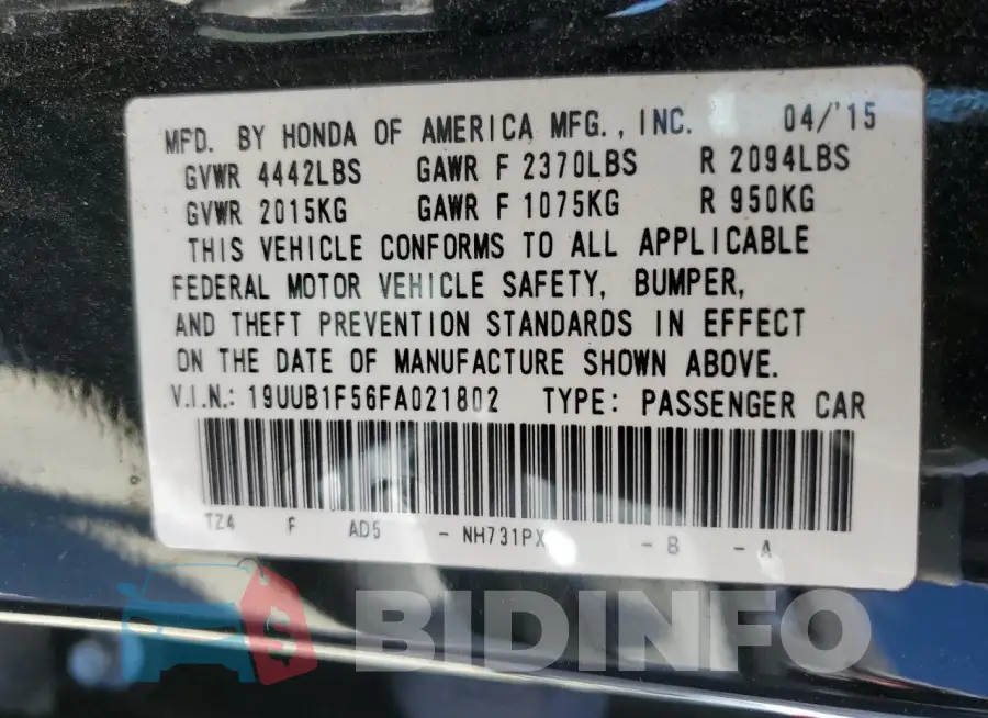 19UUB1F56FA021802 Photo# 12