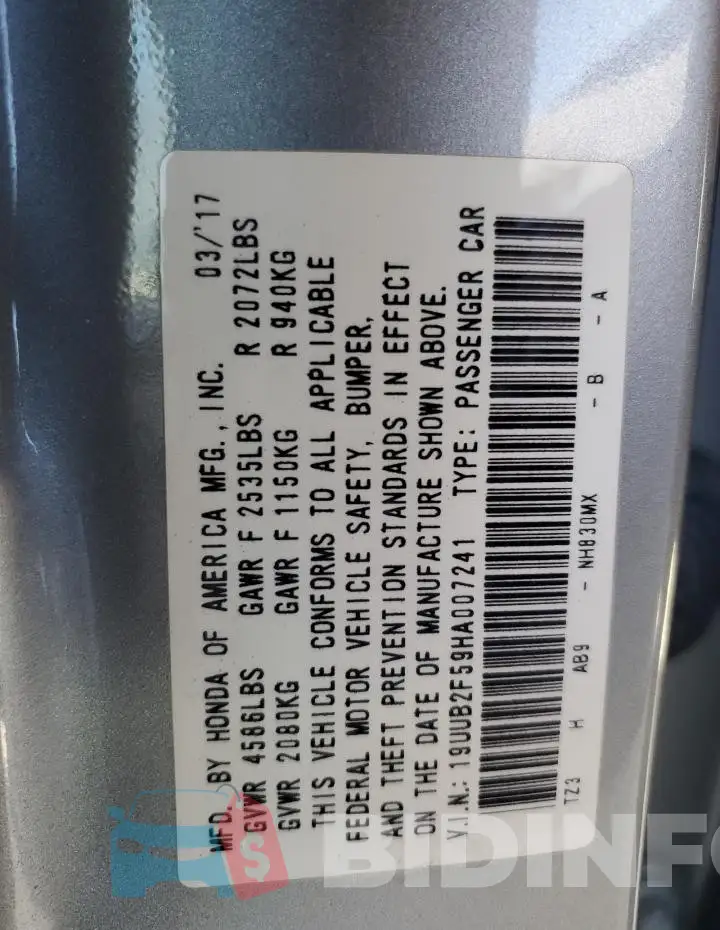 19UUB2F59HA007241 Photo# 12