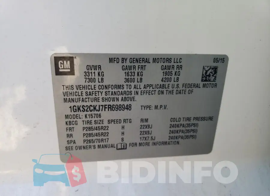1GKS2CKJ7FR698948 Photo# 13