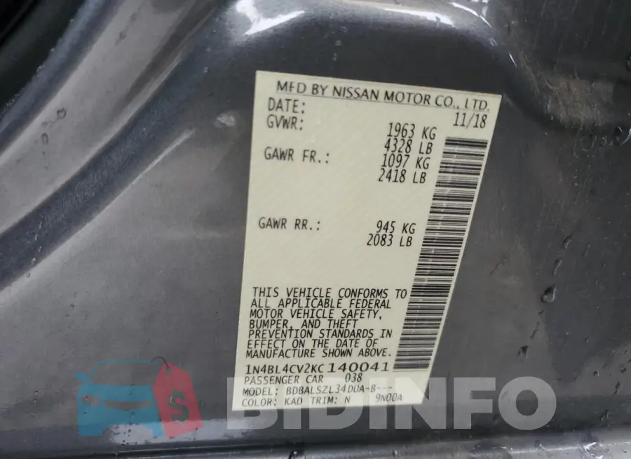 1N4BL4CV2KC140041 Photo# 13