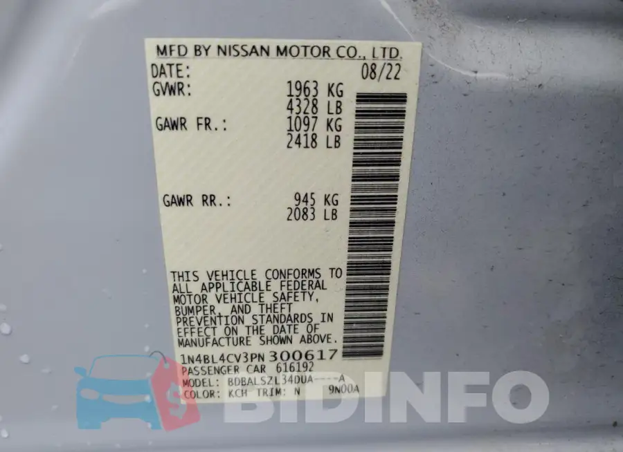 1N4BL4CV3PN300617 Photo# 13