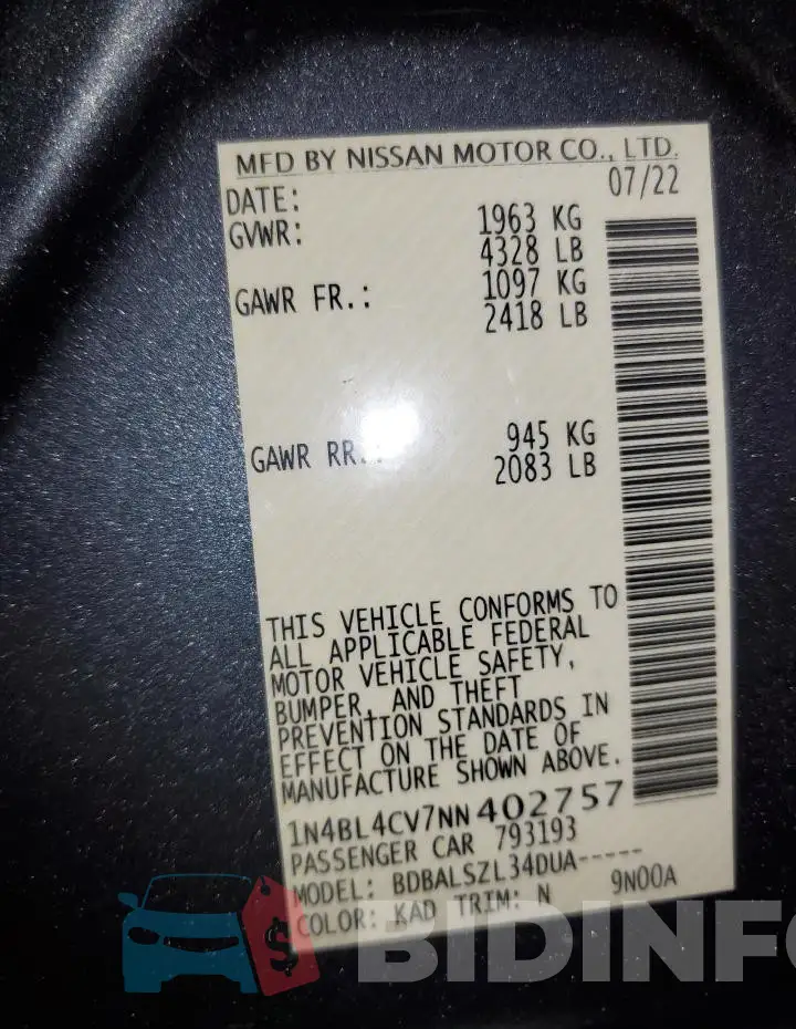 1N4BL4CV7NN402757 Photo# 12