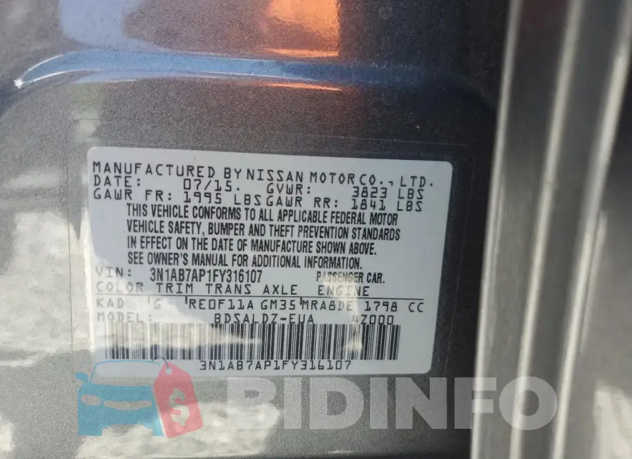 3N1AB7AP1FY316107 Photo# 12