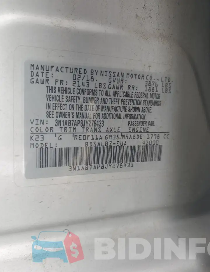 3N1AB7AP8JY278433 Photo# 12