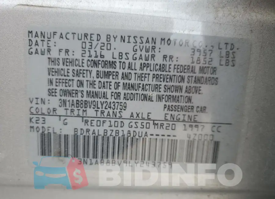 3N1AB8BV9LY243759 Photo# 12