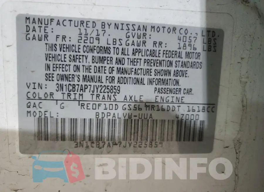 3N1CB7AP7JY225859 Photo# 12