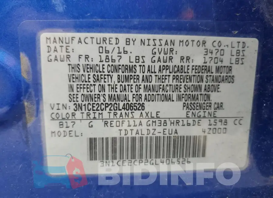 3N1CE2CP2GL406526 Photo# 12
