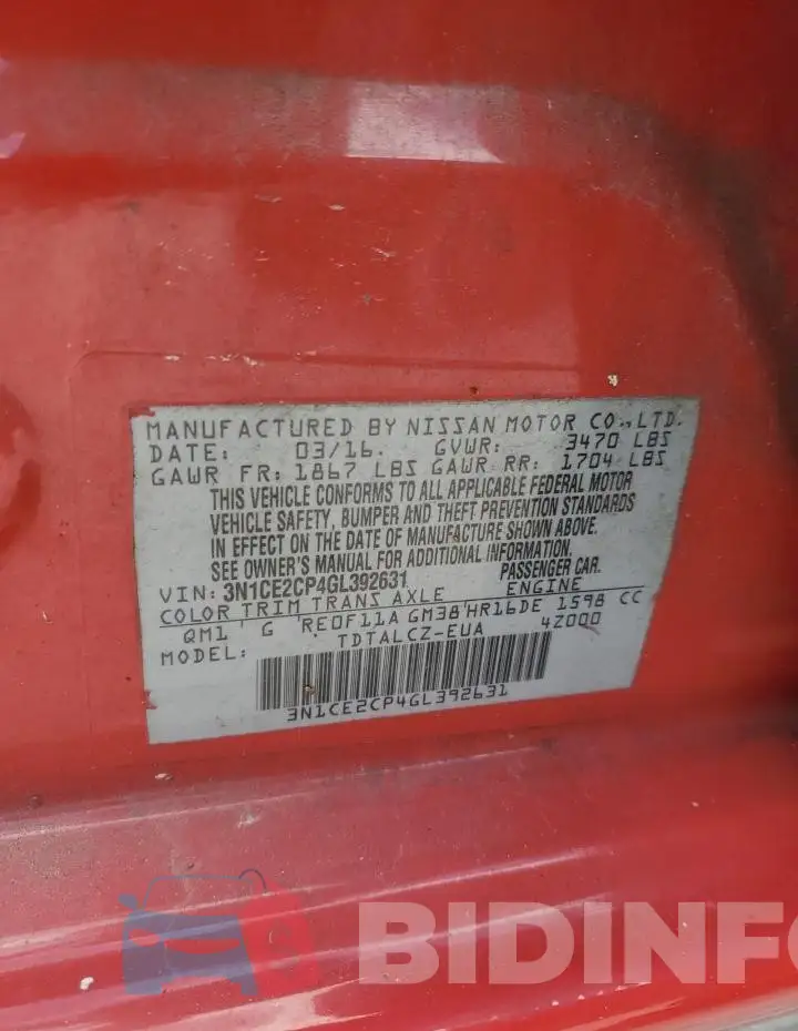 3N1CE2CP4GL392631 Photo# 12