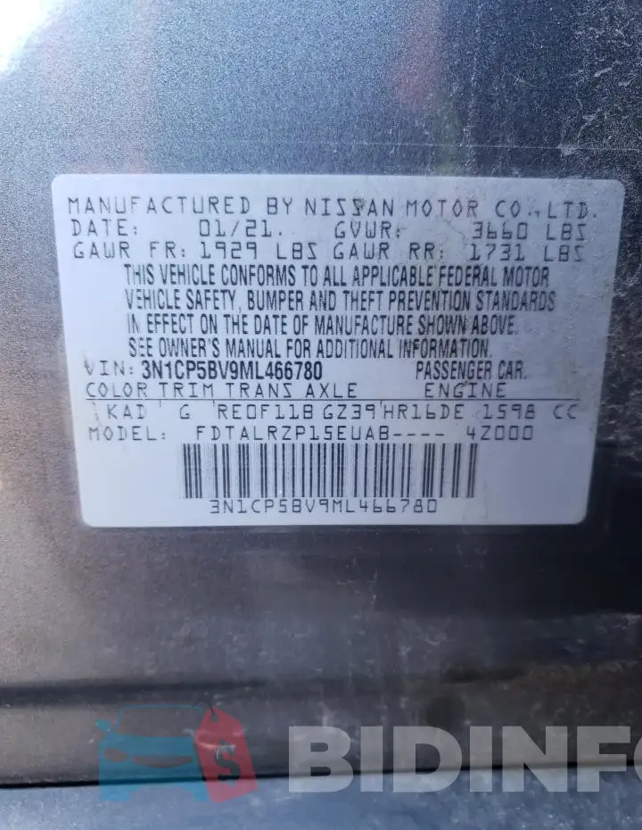 3N1CP5BV9ML466780 Photo# 12