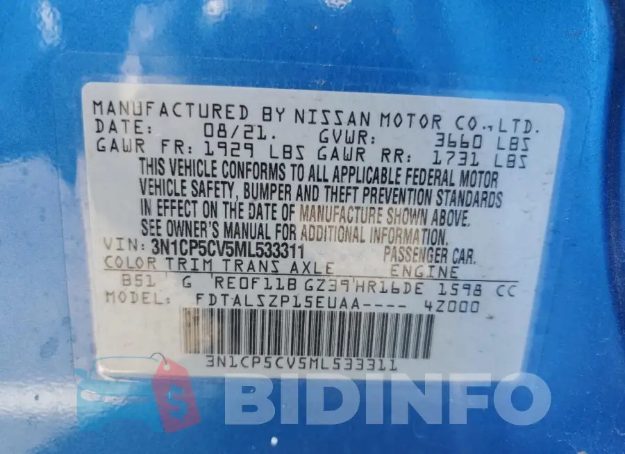 3N1CP5CV5ML533311 Photo# 13