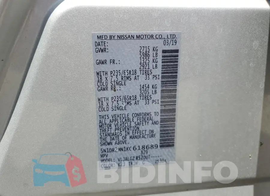 5N1DR2MN1KC618689 Photo# 13