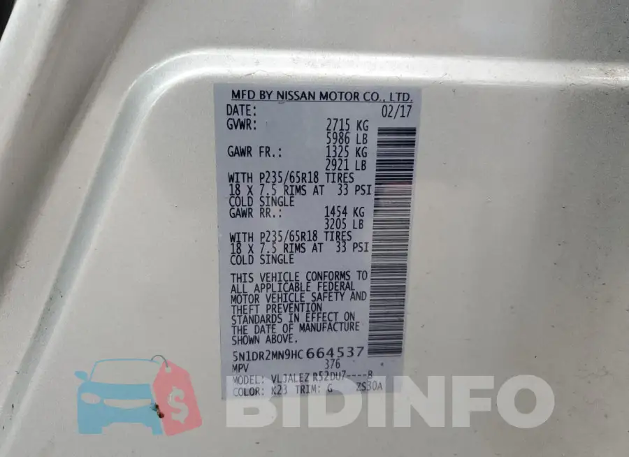 5N1DR2MN9HC664537 Photo# 13