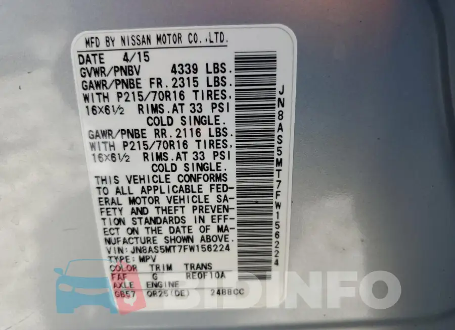 JN8AS5MT7FW156224 Photo# 13