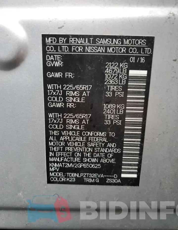KNMAT2MV2GP650625 Photo# 12