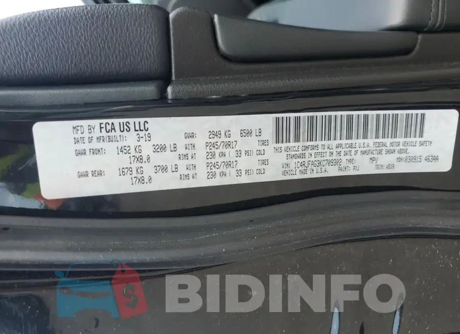 1C4RJFAG3KC709302 Photo# 12