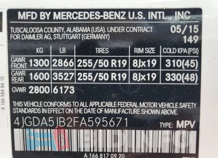 4JGDA5JB2FA595671 Photo# 14