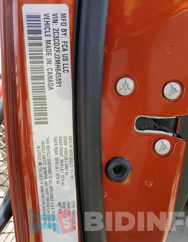 2C3CDZFJ2MH645891 Photo# 13