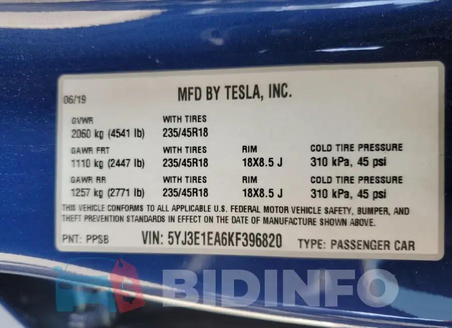5YJ3E1EA6KF396820 Photo# 12