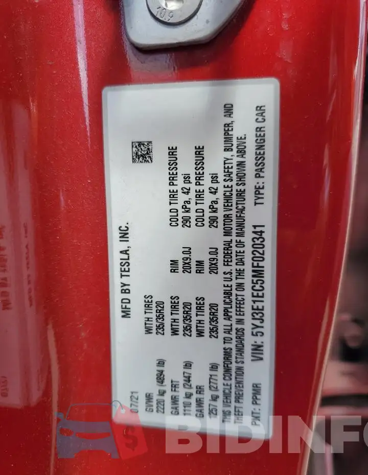 5YJ3E1EC5MF020341 Photo# 12