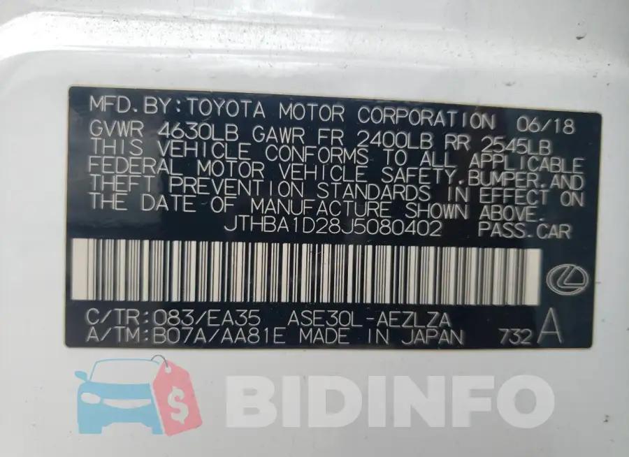 JTHBA1D28J5080402 Photo# 13