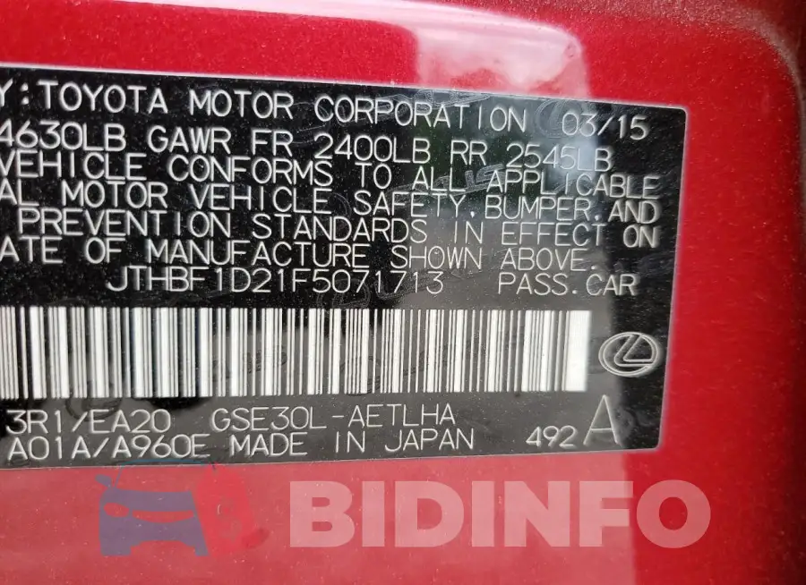 JTHBF1D21F5071713 Photo# 13