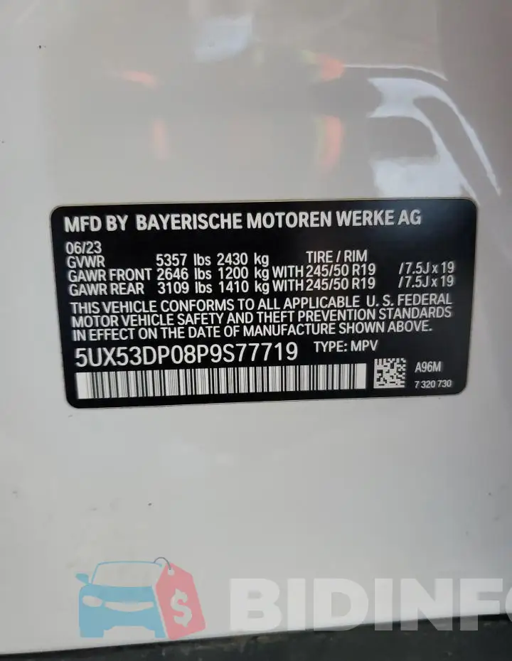 5UX53DP08P9S77719 Photo# 12