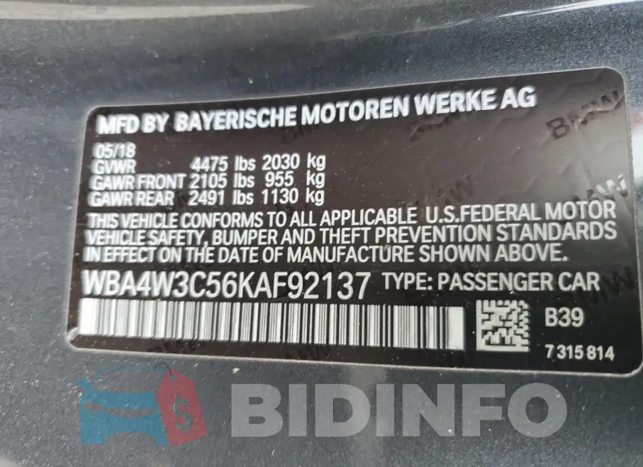 WBA4W3C56KAF92137 Photo# 12
