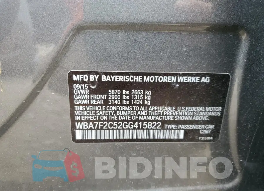 WBA7F2C52GG415822 Photo# 12