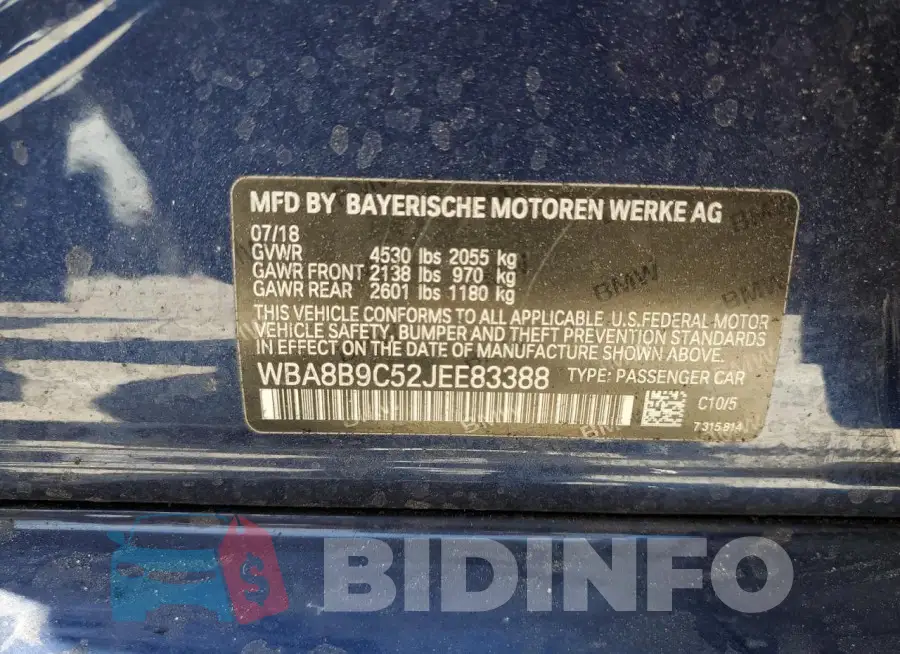 WBA8B9C52JEE83388 Photo# 12