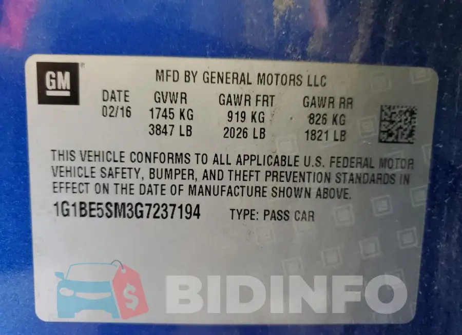 1G1BE5SM3G7237194 Photo# 13