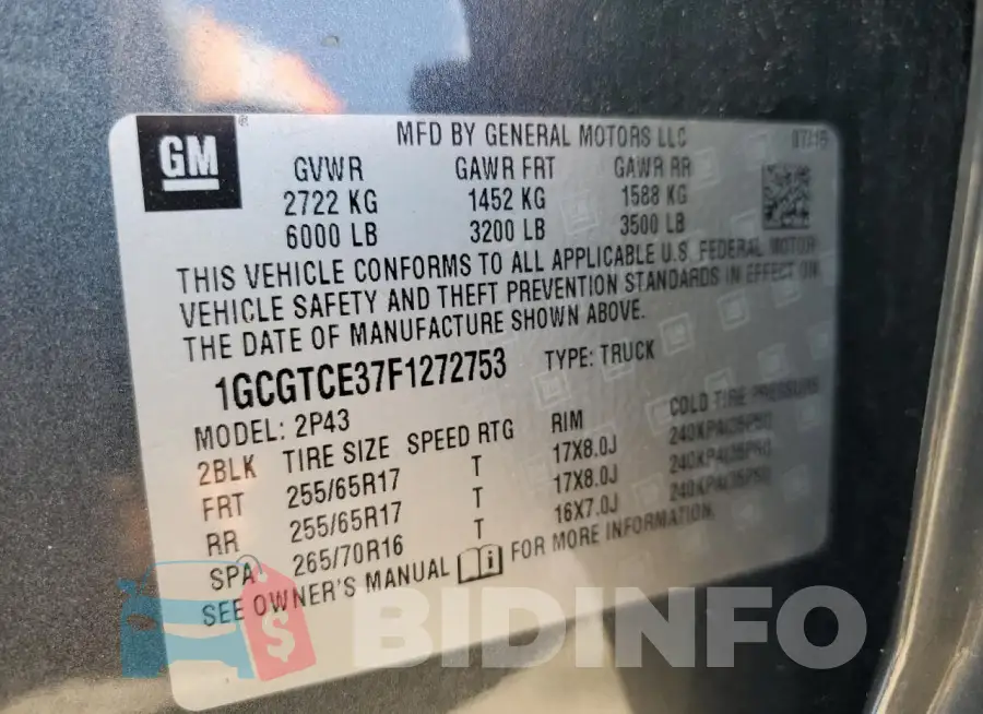 1GCGTCE37F1272753 Photo# 13