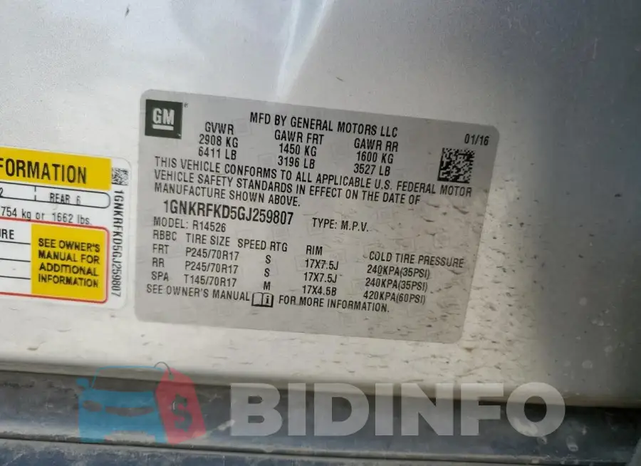 1GNKRFKD5GJ259807 Photo# 13