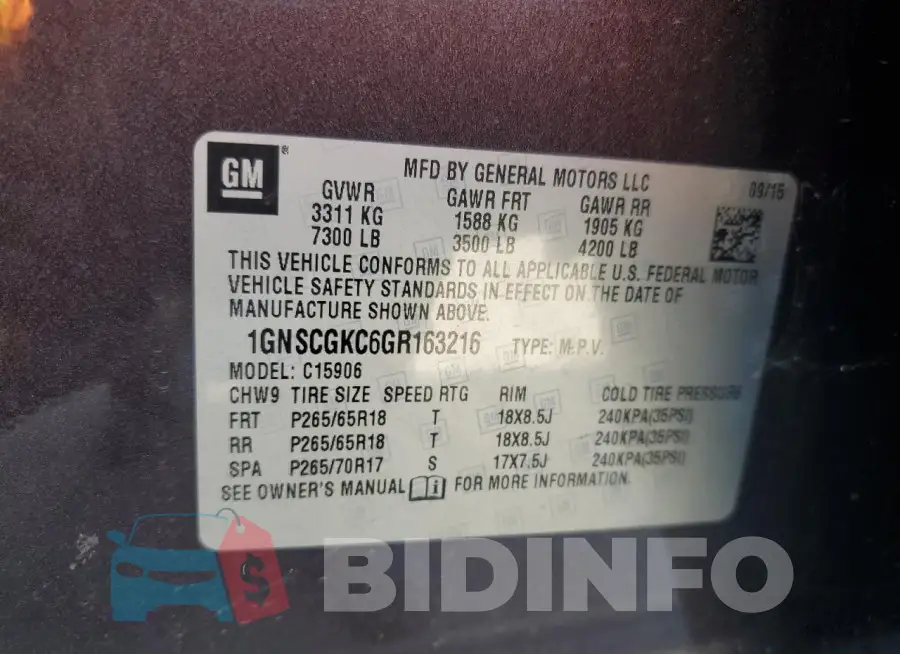 1GNSCGKC6GR163216 Photo# 13