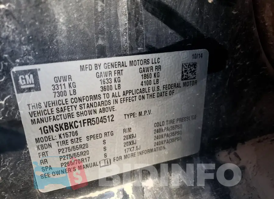 1GNSKBKC1FR504512 Photo# 14
