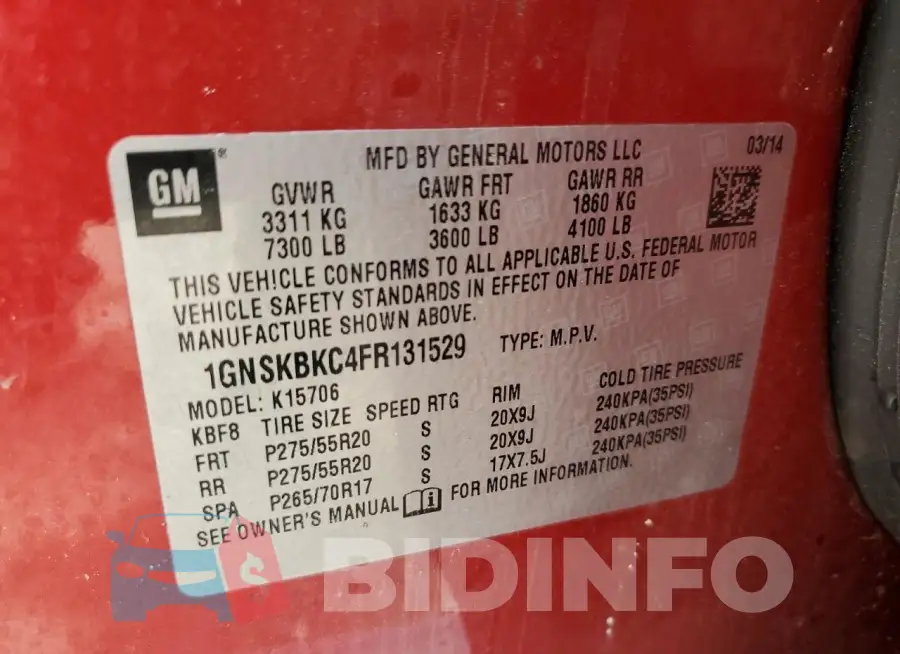1GNSKBKC4FR131529 Photo# 13