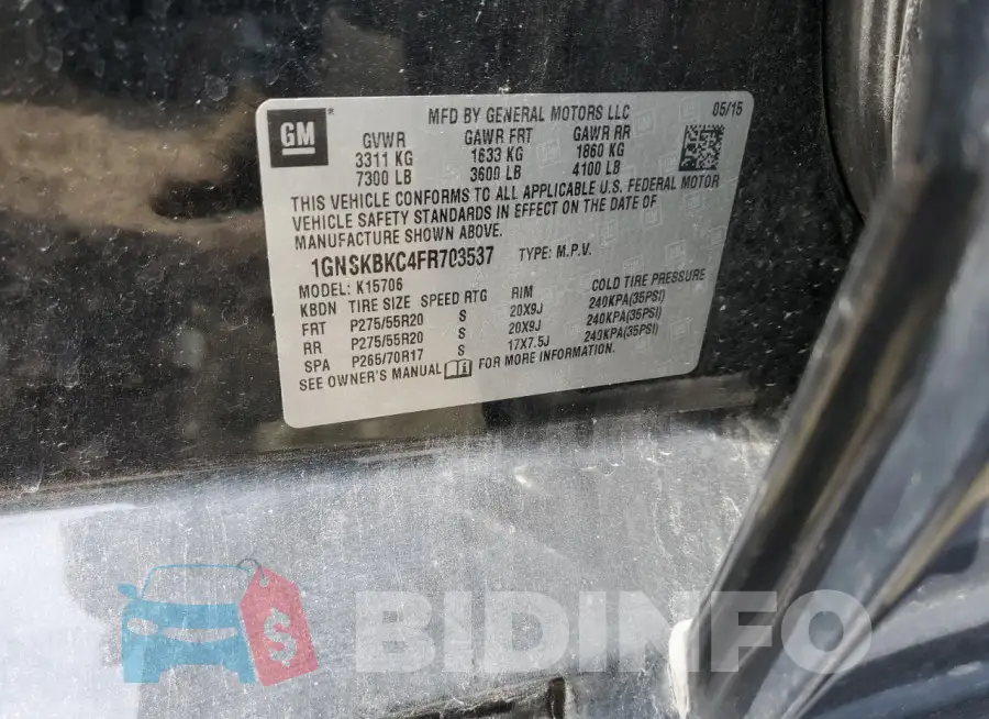 1GNSKBKC4FR703537 Photo# 13