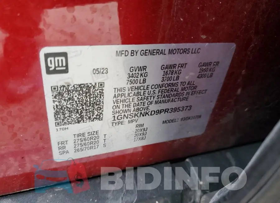 1GNSKNKD9PR395373 Photo# 13